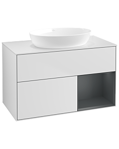 Villeroy und Boch Finion Waschtischunterschrank GA21HGMT 100cm, Abdeckplatte white matt, Emotion, Regale Midnight matt lacquer, White matt lacquer