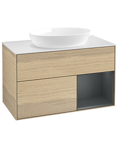 Villeroy und Boch Finion Waschtischunterschrank GA21HGPC 100cm, Abdeckplatte white matt, Emotion, Regale Midnight matt lacquer, Oak Veneer