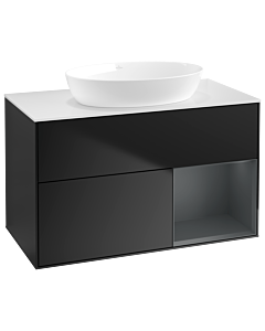 Villeroy und Boch Finion Waschtischunterschrank GA21HGPD 100cm, Abdeckplatte white matt, Emotion, Regale Midnight matt lacquer, Black matt lacquer