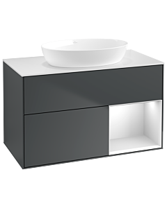 Villeroy und Boch Finion Villeroy und Boch GA21MTHG 100cm, plaque de recouvrement blanc mat, Emotion, étagères laqué blanc mat, Midnight Blue Matt Lacquer