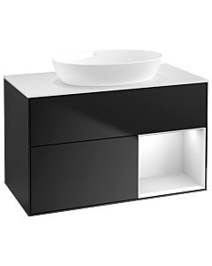 Villeroy und Boch Finion Villeroy und Boch GA21MTPD 100cm, plaque de recouvrement blanc mat, Emotion, étagères laqué blanc mat, laqué noir mat