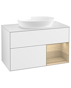 Villeroy und Boch Finion GA21PCGF 100cm, plaque de recouvrement blanc mat, emotion, étagères Oak Veneer , laqué blanc brillant