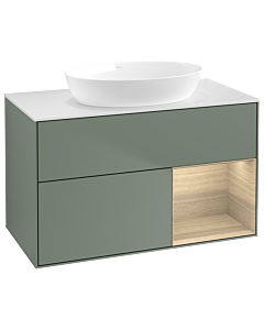 Villeroy und Boch Finion Waschtischunterschrank GA21PCGM 100cm, Abdeckplatte white matt, Emotion, Regale Oak Veneer, Olive Matt Lacquer