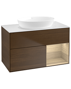 Villeroy und Boch Finion Waschtischunterschrank GA21PCGN 100cm, Abdeckplatte white matt, Emotion, Regale Oak Veneer, Walnut veneer