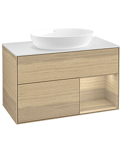 Villeroy und Boch Finion Villeroy und Boch GA21PCPC 100cm, plaque de recouvrement blanc mat, emotion, étagères Oak Veneer , Oak Veneer