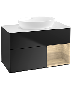 Villeroy und Boch Finion Waschtischunterschrank GA21PCPD 100cm, Abdeckplatte white matt, Emotion, Regale Oak Veneer, Black matt lacquer
