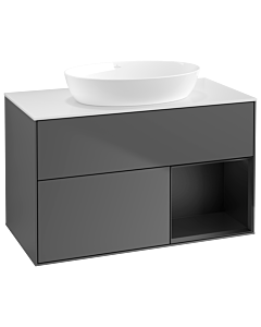 Villeroy und Boch Finion Villeroy und Boch Finion GA21PDGK 100cm, cover plate white matt, Emotion, shelves black matt lacquer, anthracite matt