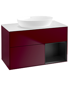 Villeroy und Boch Finion Waschtischunterschrank GA21PDHB 100cm, Abdeckplatte white matt, Emotion, Regale Black matt lacquer, Peony Matt