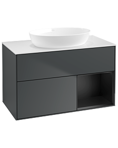 Villeroy und Boch Finion Villeroy und Boch GA21PDHG 100cm, plaque de recouvrement blanc mat, Emotion, étagères laqué noir mat, Midnight Blue Matt Lacquer