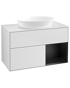 Villeroy und Boch Finion Waschtischunterschrank GA21PDMT 100cm, Abdeckplatte white matt, Emotion, Regale Black matt lacquer, White matt lacquer