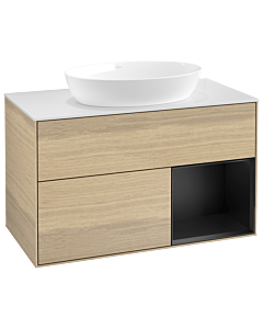 Villeroy und Boch Finion Villeroy und Boch GA21PDPC 100cm, plaque de recouvrement blanc mat, Emotion, étagères laqué noir mat, Oak Veneer