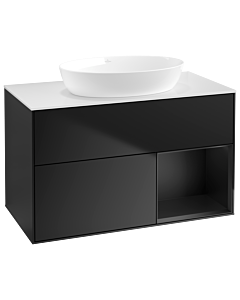 Villeroy und Boch Finion Waschtischunterschrank GA21PDPD 100cm, Abdeckplatte white matt, Emotion, Regale Black matt lacquer, Black matt lacquer