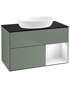 Villeroy und Boch Finion Villeroy und Boch Finion GA22GFGM 100cm, cover plate black matt, Emotion, shelves Glossy white lacquer, Olive Matt Lacquer