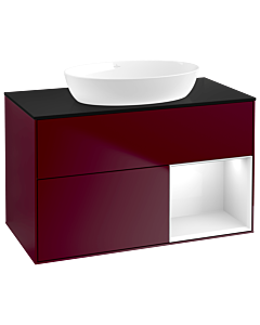 Villeroy und Boch Finion Villeroy und Boch Finion GA22GFHB 100cm, cover plate black matt, Emotion, shelves Glossy white lacquer, Peony Matt