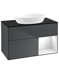 Villeroy und Boch Finion Villeroy und Boch GA22GFHG 100cm, plaque de recouvrement noir mat, Emotion, étagères Laque blanche brillante, Midnight Blue Matt Lacquer