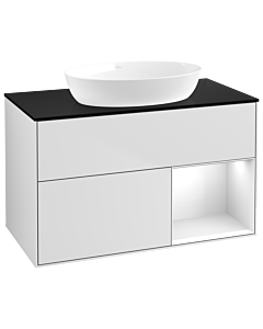 Villeroy und Boch Finion Waschtischunterschrank GA22GFMT 100cm, Abdeckplatte black matt, Emotion, Regale Glossy white lacquer, White matt lacquer