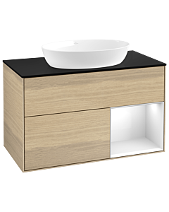 Villeroy und Boch Finion Villeroy und Boch GA22GFPC 100cm, plaque de recouvrement noir mat, Emotion, étagères Laque blanche brillante, Oak Veneer