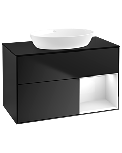 Villeroy und Boch Finion Waschtischunterschrank GA22GFPD 100cm, Abdeckplatte black matt, Emotion, Regale Glossy white lacquer, Black matt lacquer