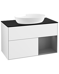 Villeroy und Boch Finion Waschtischunterschrank GA22GKGF 100cm, Abdeckplatte black matt, Emotion, Regale Anthracite matt lacquer, Glossy white lacquer