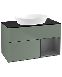 Villeroy und Boch Finion GA22GKGM 100cm, plaque de recouvrement noire mate, Emotion, étagères Olive Matt Lacquer anthracite mat, Olive Matt Lacquer