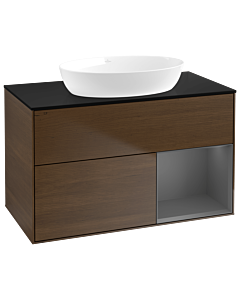 Villeroy und Boch Finion Waschtischunterschrank GA22GKGN 100cm, Abdeckplatte black matt, Emotion, Regale Anthracite matt lacquer, Walnut veneer