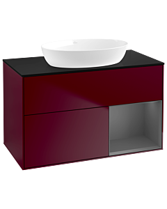 Villeroy und Boch Finion Waschtischunterschrank GA22GKHB 100cm, Abdeckplatte black matt, Emotion, Regale Anthracite matt lacquer, Peony Matt