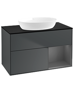 Villeroy und Boch Finion Villeroy und Boch GA22GKHG 100cm, plaque de recouvrement noir mat, Emotion, étagères Laque anthracite mat, Midnight Blue Matt Lacquer