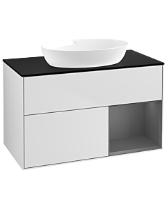 Villeroy und Boch Finion Waschtischunterschrank GA22GKMT 100cm, Abdeckplatte black matt, Emotion, Regale Anthracite matt lacquer, White matt lacquer