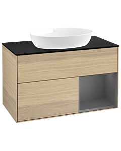 Villeroy und Boch Finion Villeroy und Boch GA22GKPC 100cm, plaque de recouvrement noire mate, Emotion, étagères Oak Veneer anthracite mat, Oak Veneer