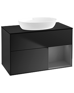 Villeroy und Boch Finion Waschtischunterschrank GA22GKPD 100cm, Abdeckplatte black matt, Emotion, Regale Anthracite matt lacquer, Black matt lacquer