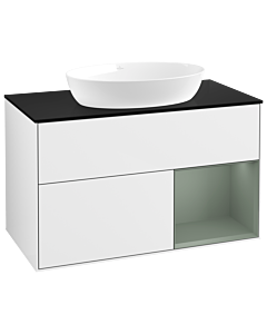 Villeroy und Boch Finion Waschtischunterschrank GA22GMGF 100cm, Abdeckplatte black matt, Emotion, Regale Olive matt lacquer, Glossy white lacquer