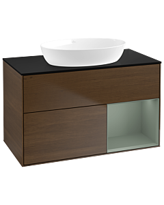 Villeroy und Boch Finion Villeroy und Boch Finion GA22GMGN 100cm, cover plate black matt, Emotion, shelves olive matt lacquer, walnut veneer