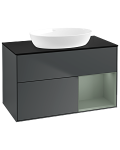 Villeroy und Boch Finion Villeroy und Boch GA22GMHG 100cm, plaque de recouvrement noir mat, Emotion, étagères laqué olive mat, Midnight Blue Matt Lacquer