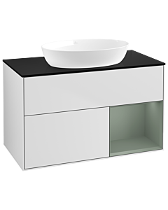 Villeroy und Boch Finion Villeroy und Boch Finion GA22GMMT 100cm, cover plate black matt, Emotion, shelves olive matt lacquer, white matt lacquer