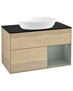 Villeroy und Boch Finion Waschtischunterschrank GA22GMPC 100cm, Abdeckplatte black matt, Emotion, Regale Olive matt lacquer, Oak Veneer