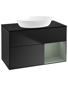 Villeroy und Boch Finion Waschtischunterschrank GA22GMPD 100cm, Abdeckplatte black matt, Emotion, Regale Olive matt lacquer, Black matt lacquer
