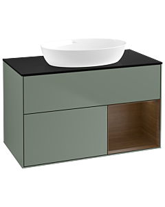 Villeroy und Boch Finion Waschtischunterschrank GA22GNGM 100cm, Abdeckplatte black matt, Emotion, Regale Walnut Veneer, Olive Matt Lacquer