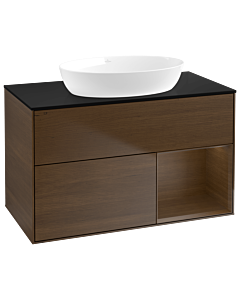Villeroy und Boch Finion Waschtischunterschrank GA22GNGN 100cm, Abdeckplatte black matt, Emotion, Regale Walnut Veneer, Walnut veneer
