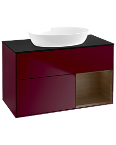 Villeroy und Boch Finion Villeroy und Boch GA22GNHB 100cm, plaque de recouvrement noir mat, emotion, étagères Walnut Veneer , Peony Matt