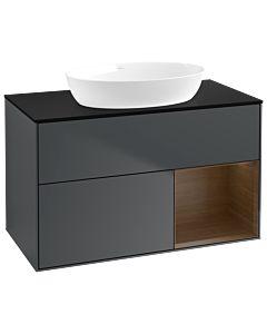 Villeroy und Boch Finion Waschtischunterschrank GA22GNHG 100cm, Abdeckplatte black matt, Emotion, Regale Walnut Veneer, Midnight Blue Matt Lacquer