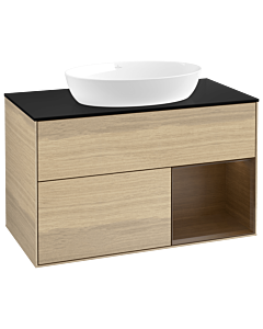 Villeroy und Boch Finion Villeroy und Boch GA22GNPC 100cm, plaque de recouvrement noir mat, emotion, étagères Walnut Veneer , Oak Veneer