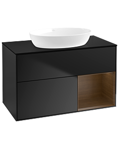 Villeroy und Boch Finion GA22GNPD 100cm, plaque de recouvrement noir mat, Emotion, étagères Walnut Veneer , laqué noir mat