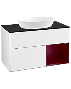 Villeroy und Boch Finion Waschtischunterschrank GA22HBGF 100cm, Abdeckplatte black matt, Emotion, Regale Peony matt lacquer, Glossy white lacquer