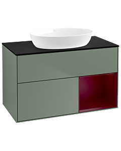 Villeroy und Boch Finion Waschtischunterschrank GA22HBGM 100cm, Abdeckplatte black matt, Emotion, Regale Peony matt lacquer, Olive Matt Lacquer
