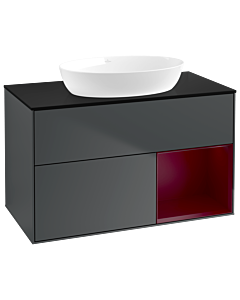 Villeroy und Boch Finion Villeroy und Boch GA22HBHG 100cm, plaque de recouvrement noire mate, Emotion, étagères Peony laqué mat, Midnight Blue Matt Lacquer