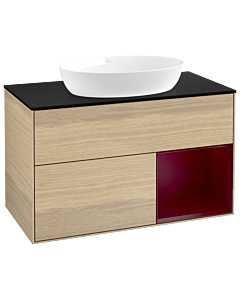 Villeroy und Boch Finion Waschtischunterschrank GA22HBPC 100cm, Abdeckplatte black matt, Emotion, Regale Peony matt lacquer, Oak Veneer