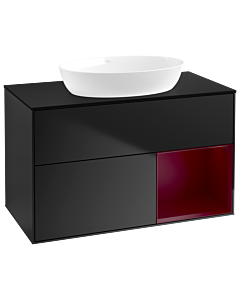 Villeroy und Boch Finion Waschtischunterschrank GA22HBPD 100cm, Abdeckplatte black matt, Emotion, Regale Peony matt lacquer, Black matt lacquer