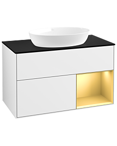 Villeroy und Boch Finion Waschtischunterschrank GA22HFGF 100cm, Abdeckplatte black matt, Emotion, Regale Gold matt lacquer, Glossy white lacquer
