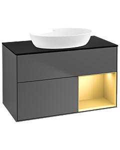 Villeroy und Boch Finion Waschtischunterschrank GA22HFGK 100cm, Abdeckplatte black matt, Emotion, Regale Gold matt lacquer, Anthracite matt