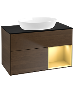 Villeroy und Boch Finion Villeroy und Boch Finion GA22HFGN 100cm, cover plate black matt, Emotion, shelves gold matt lacquer, walnut veneer